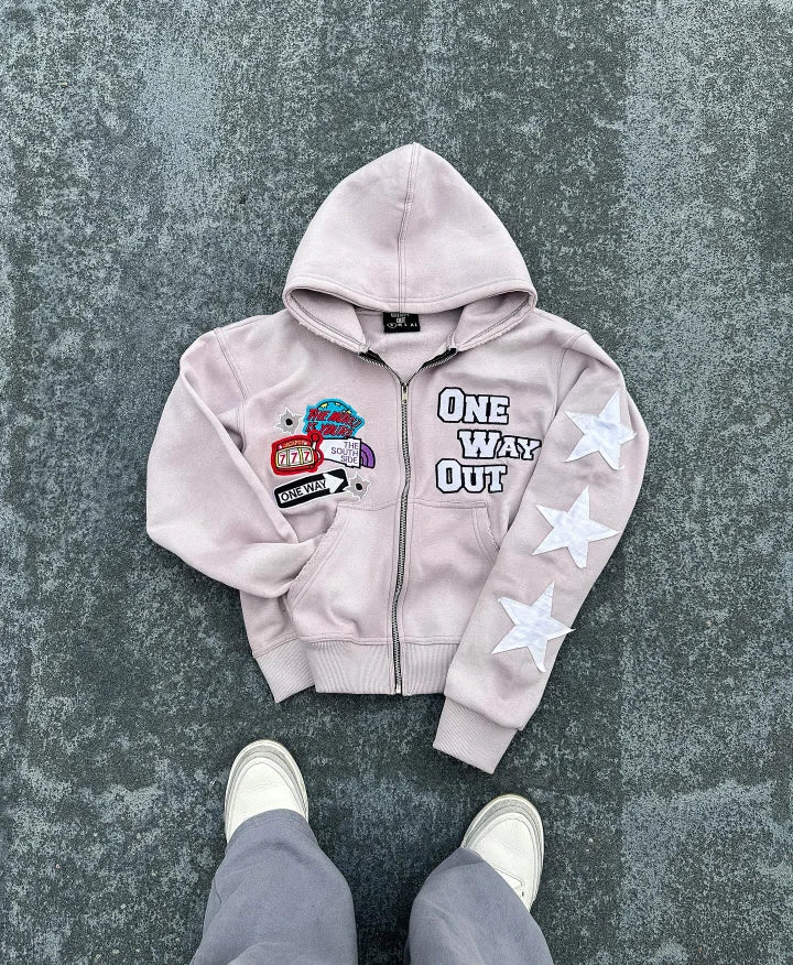 Streetwear Patched Zip-Up Hoodie