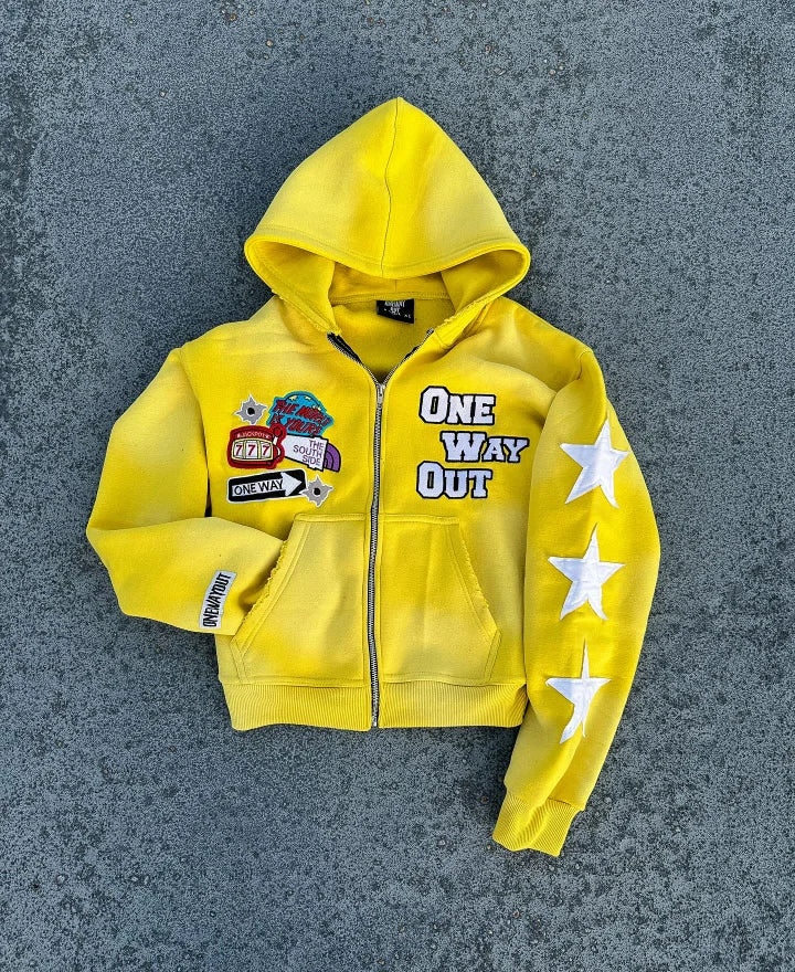 Streetwear Patched Zip-Up Hoodie