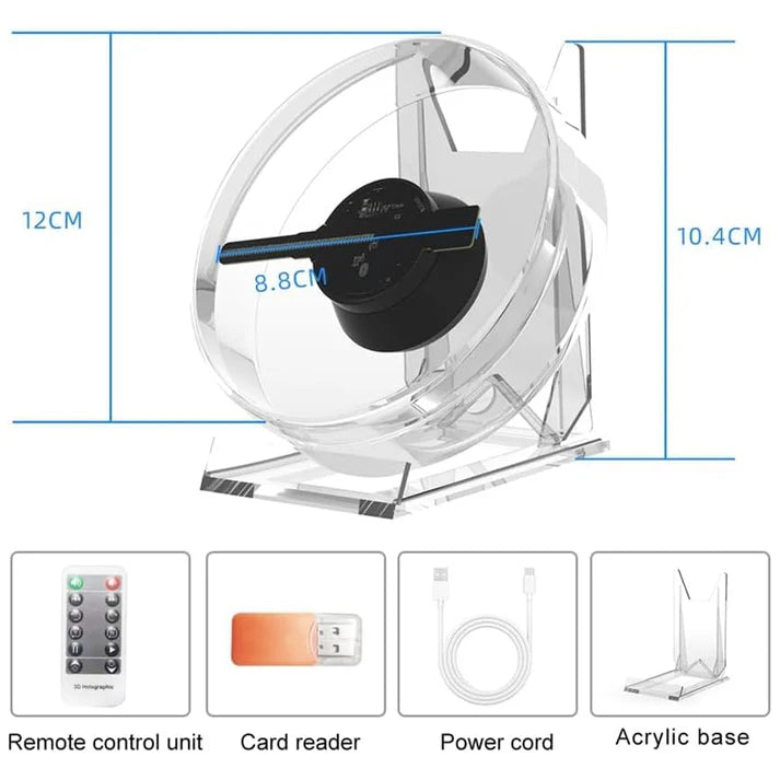 3D Holographic Projection Fan Tabletop USB Powered with Acrylic Stand Advertise Display for Holiday Birthday